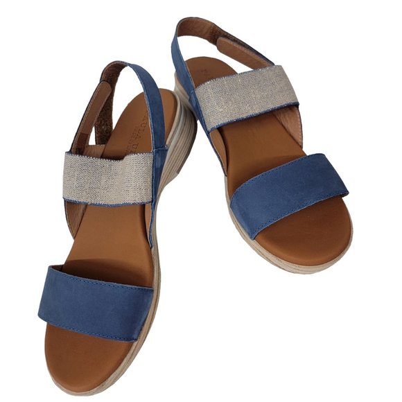 Paula Urban Nabuk Sandal Tan & Marino Blue Size 9.5 4-8443 NIB - Picture 1 of 4